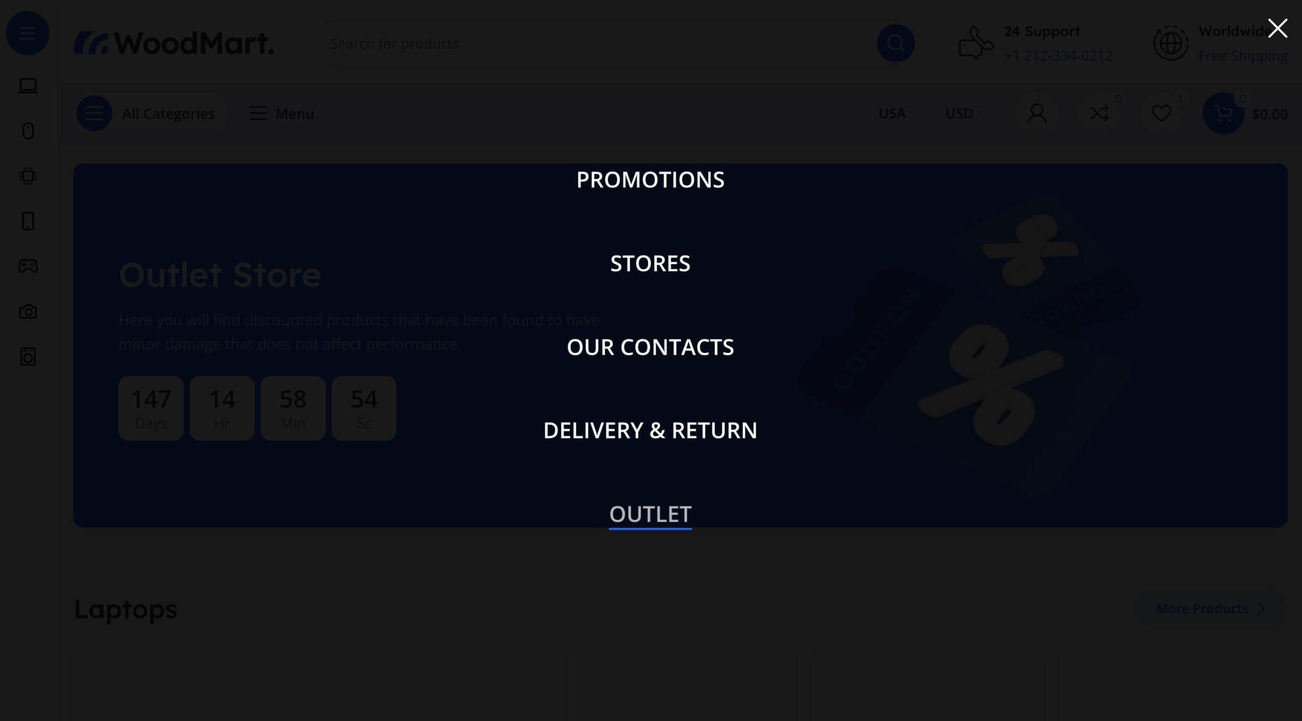 full screen menu