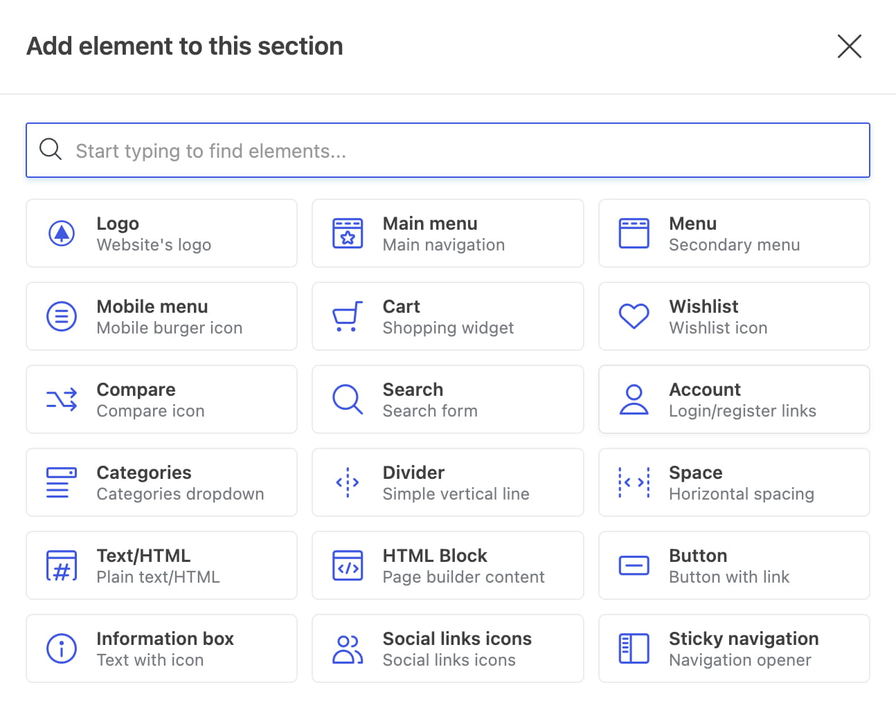 header builder elements