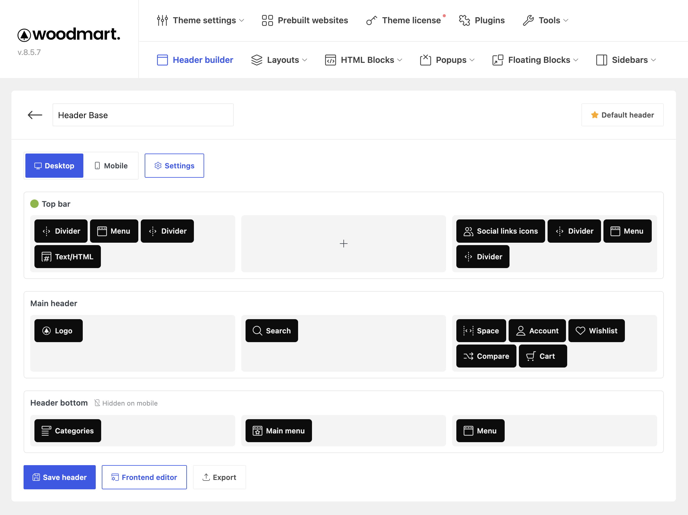 header builder page