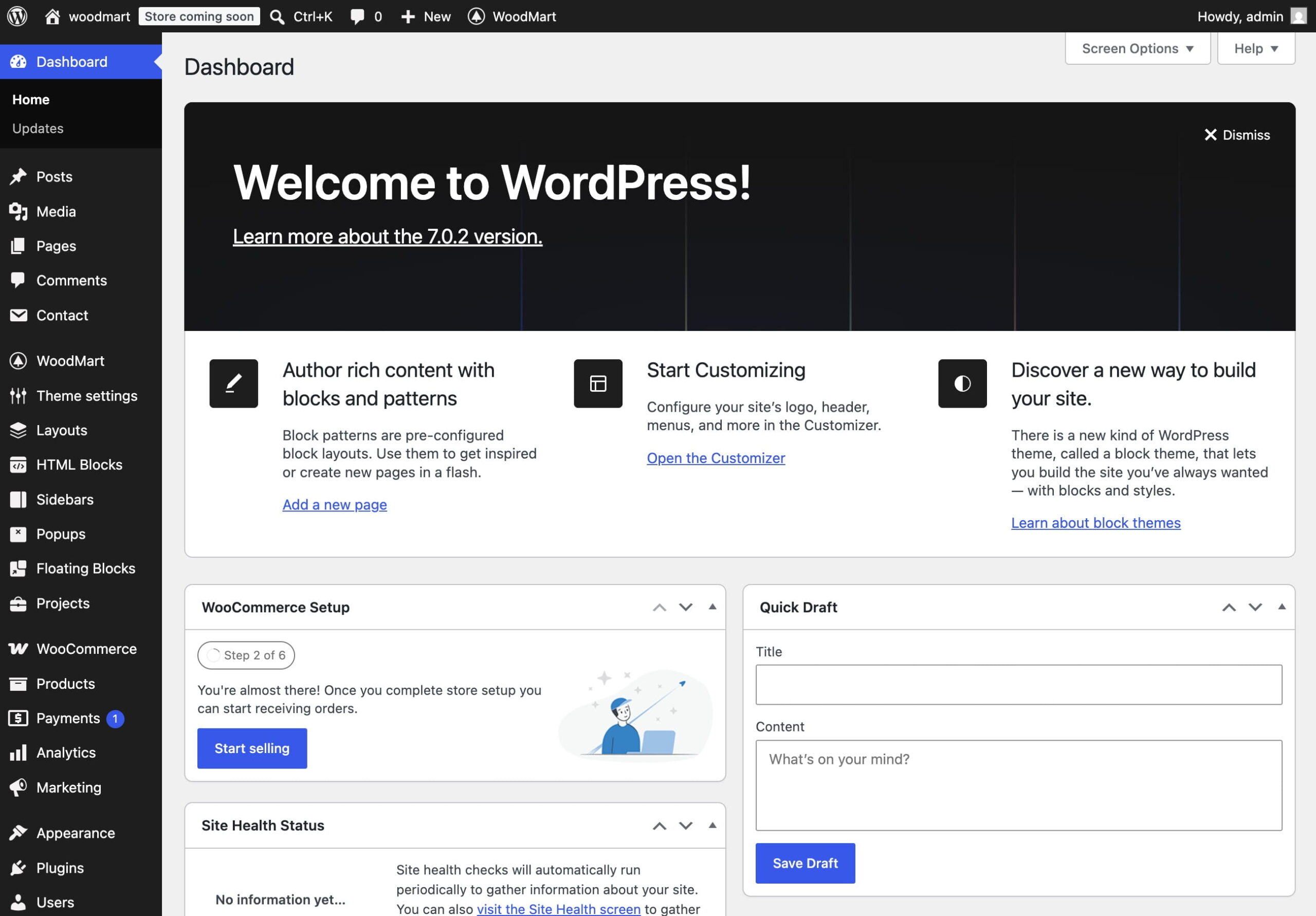 wordpress dashboard