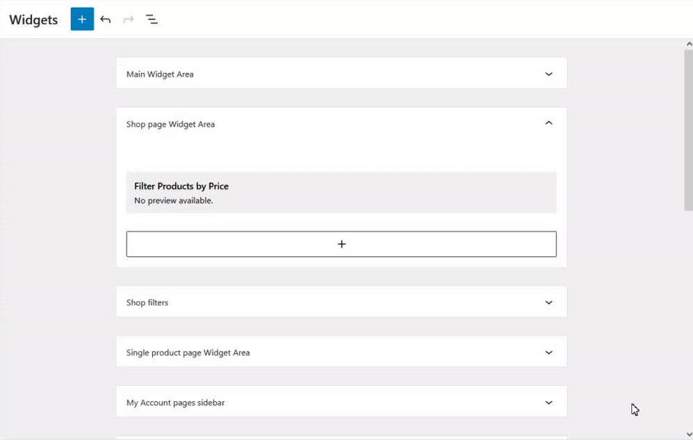Adding a widget in the WordPress block-based Widgets editor