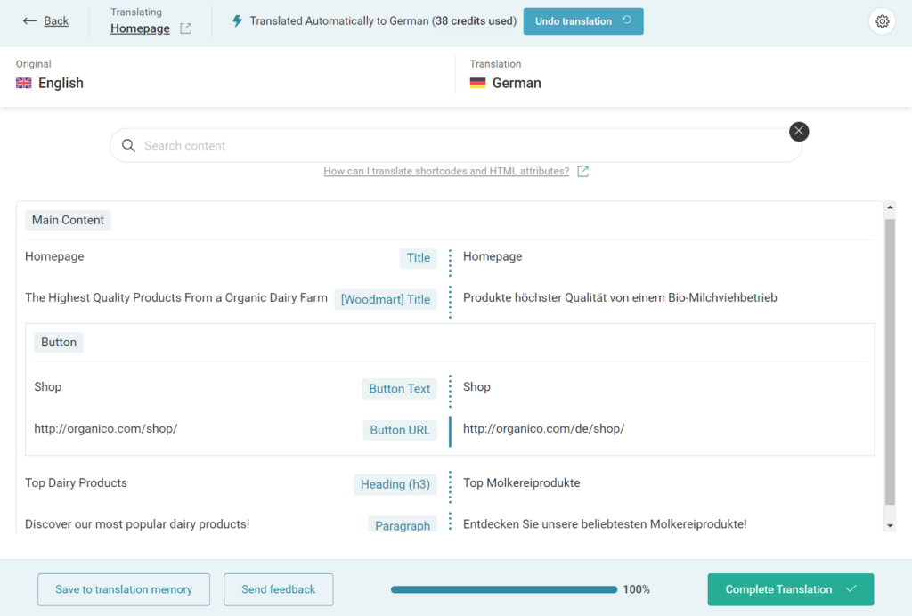 WPML translations queue with assigned WoodMart content