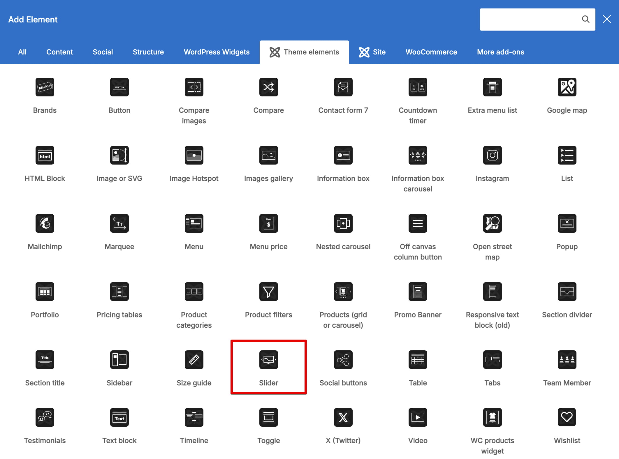 Slider element in WPBakery