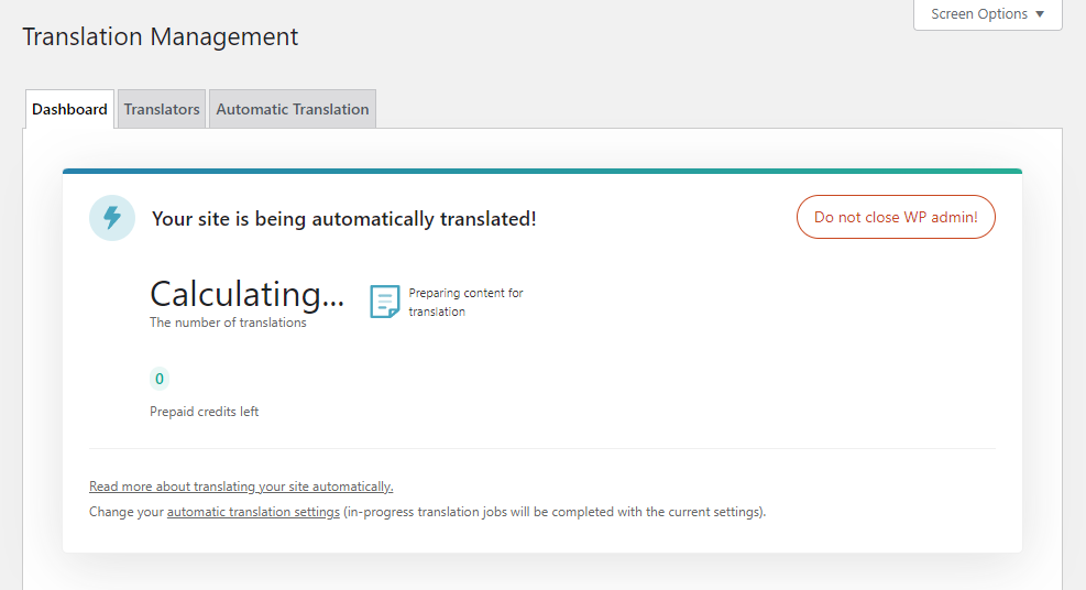 WPML translation mode selection screen