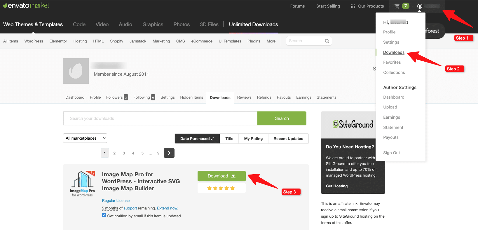 Download options for WoodMart in the ThemeForest account