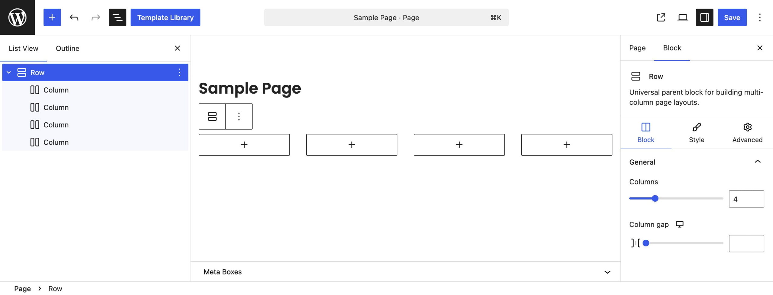 WoodMart gutenberg element Row settings