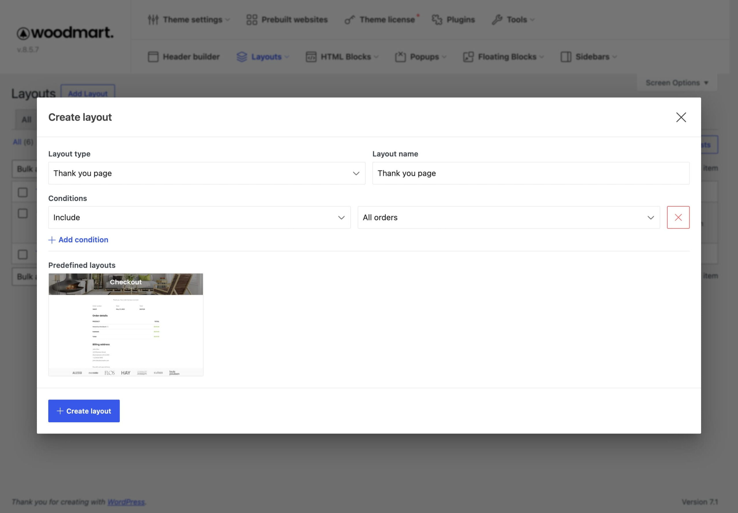 Create Thank you page layout