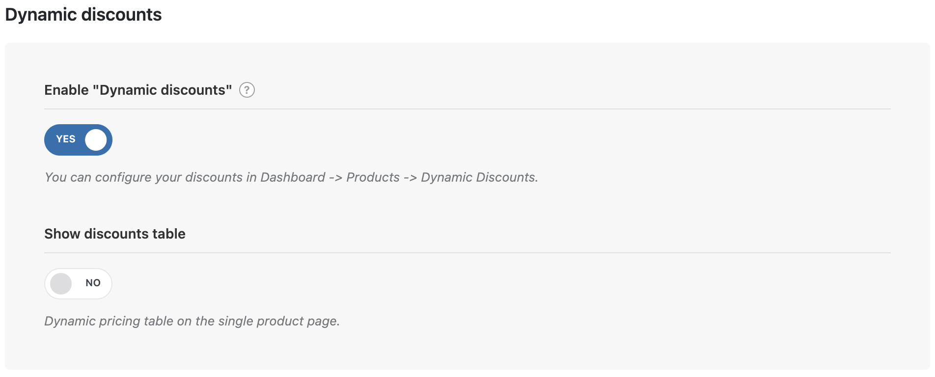 dynamic discount settings