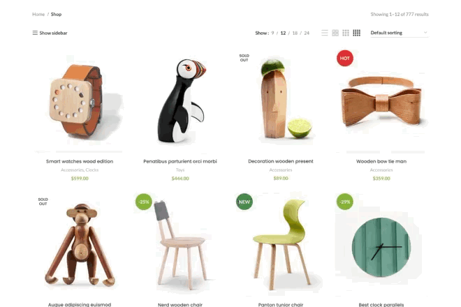 WoodMart shop grid moving out-of-stock products after available products