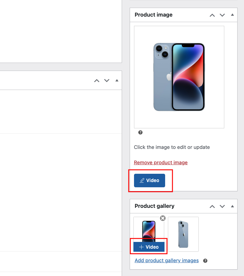 The + Video button on a gallery image