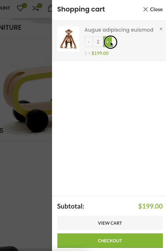 Live quantity input updating the cart total