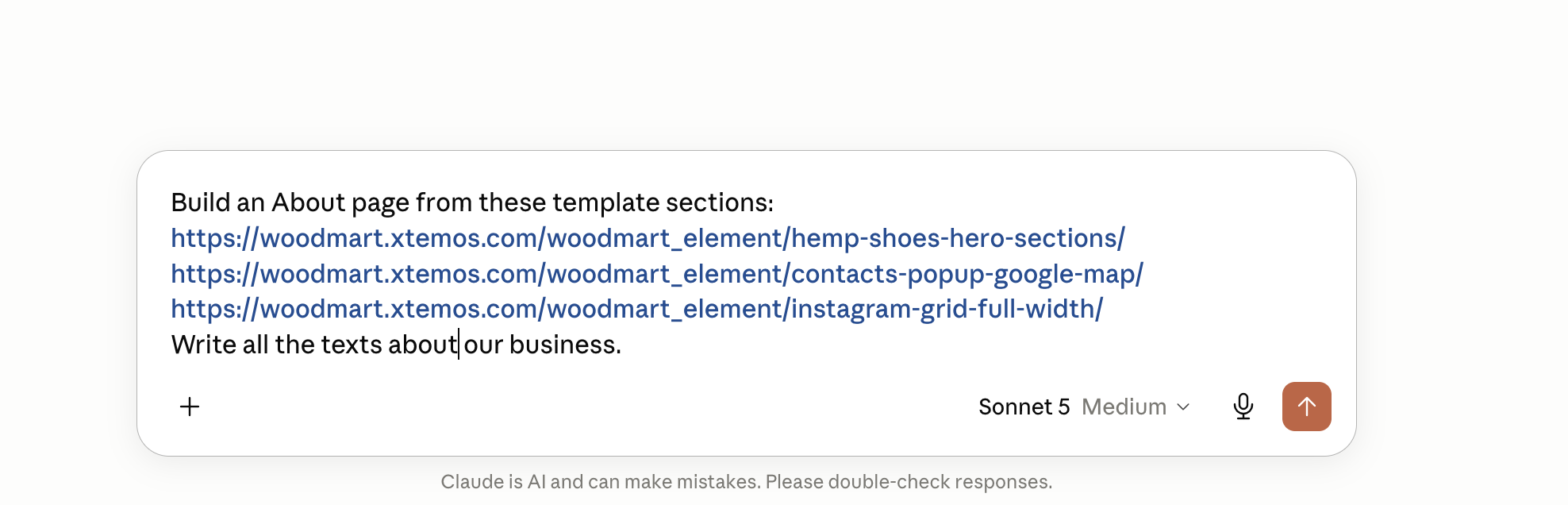 Prompting an agent to build a new page from templates
