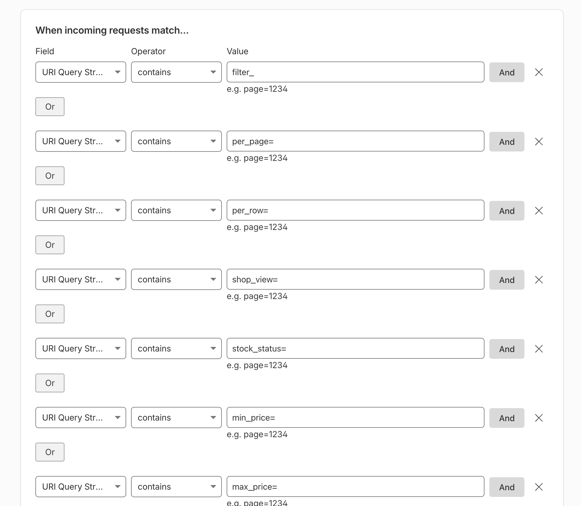Use URI Query String + contains and connect the conditions with Or.