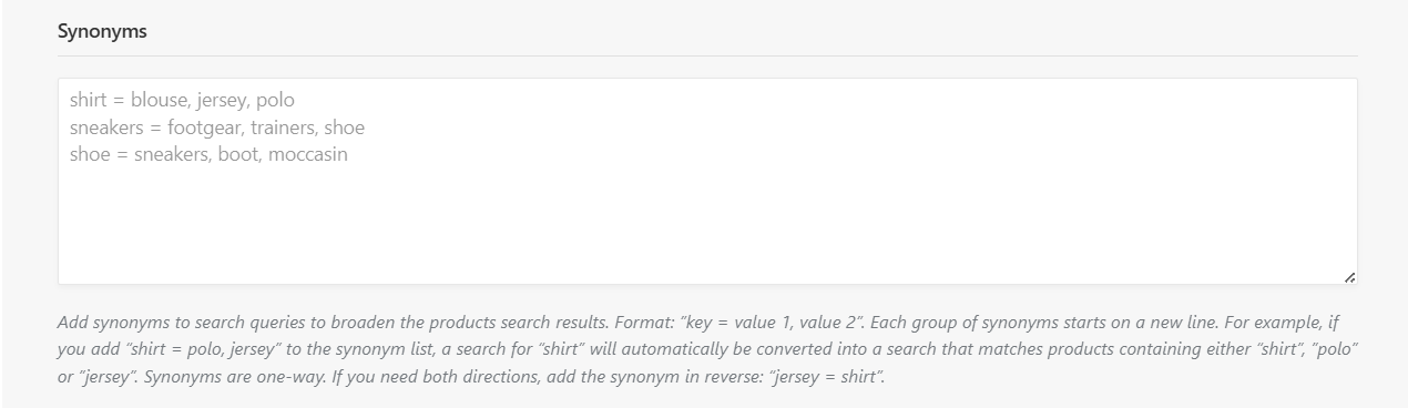 Add search synonyms so customers can find products regardless of the terms they use.