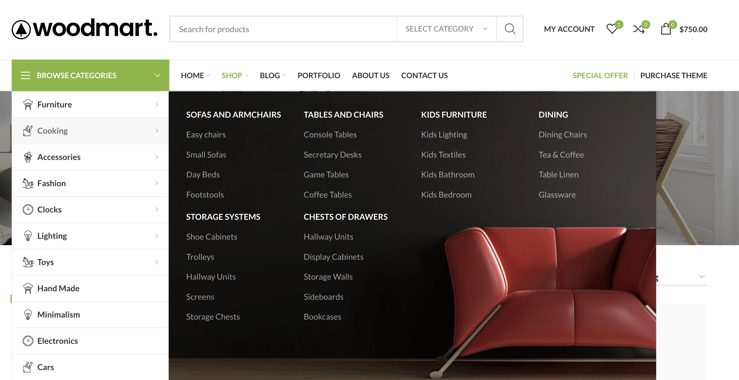 WoodMart category navigation example