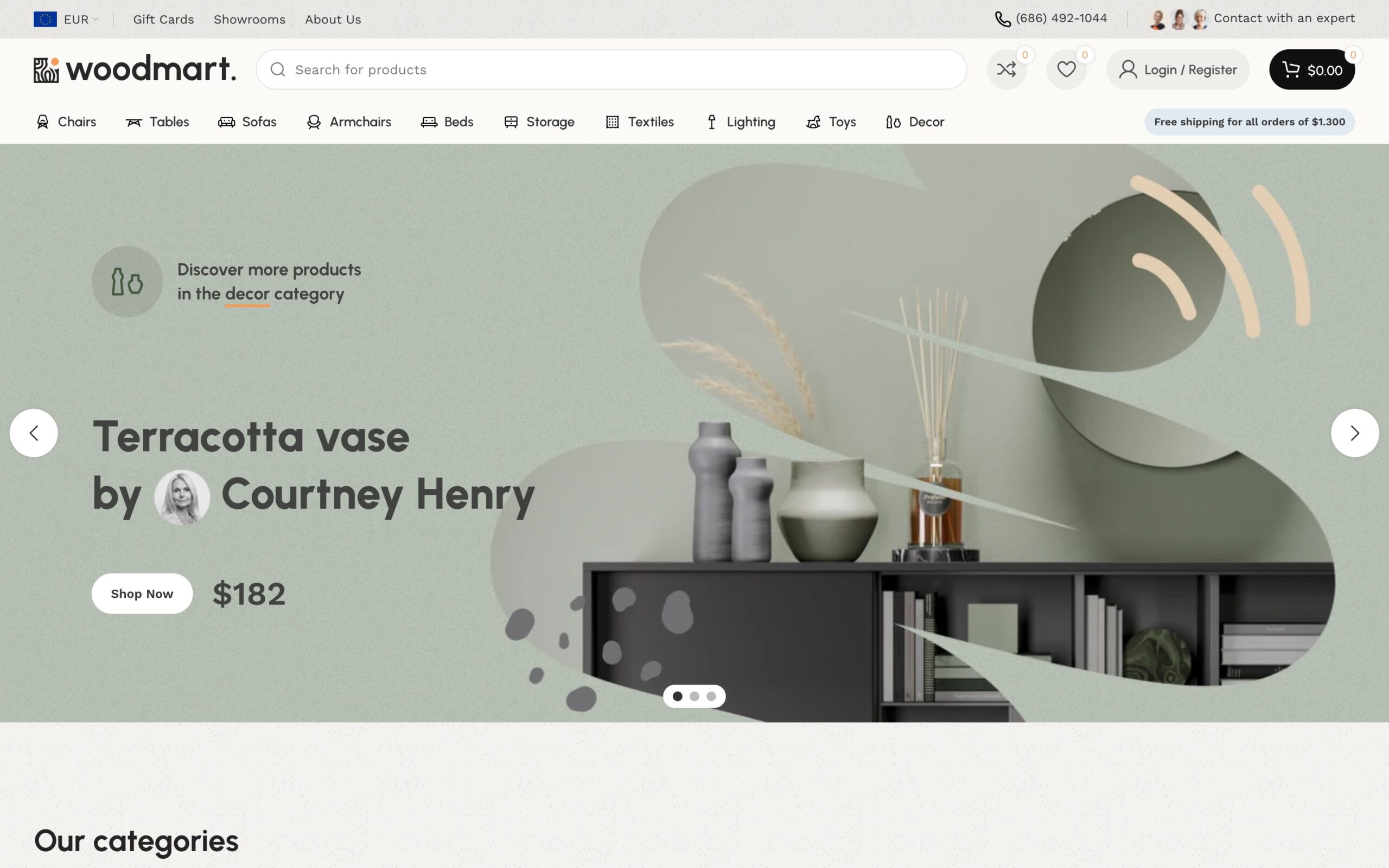 WoodMart Furniture 2 prebuilt website, a furniture megastore with department menu and product search