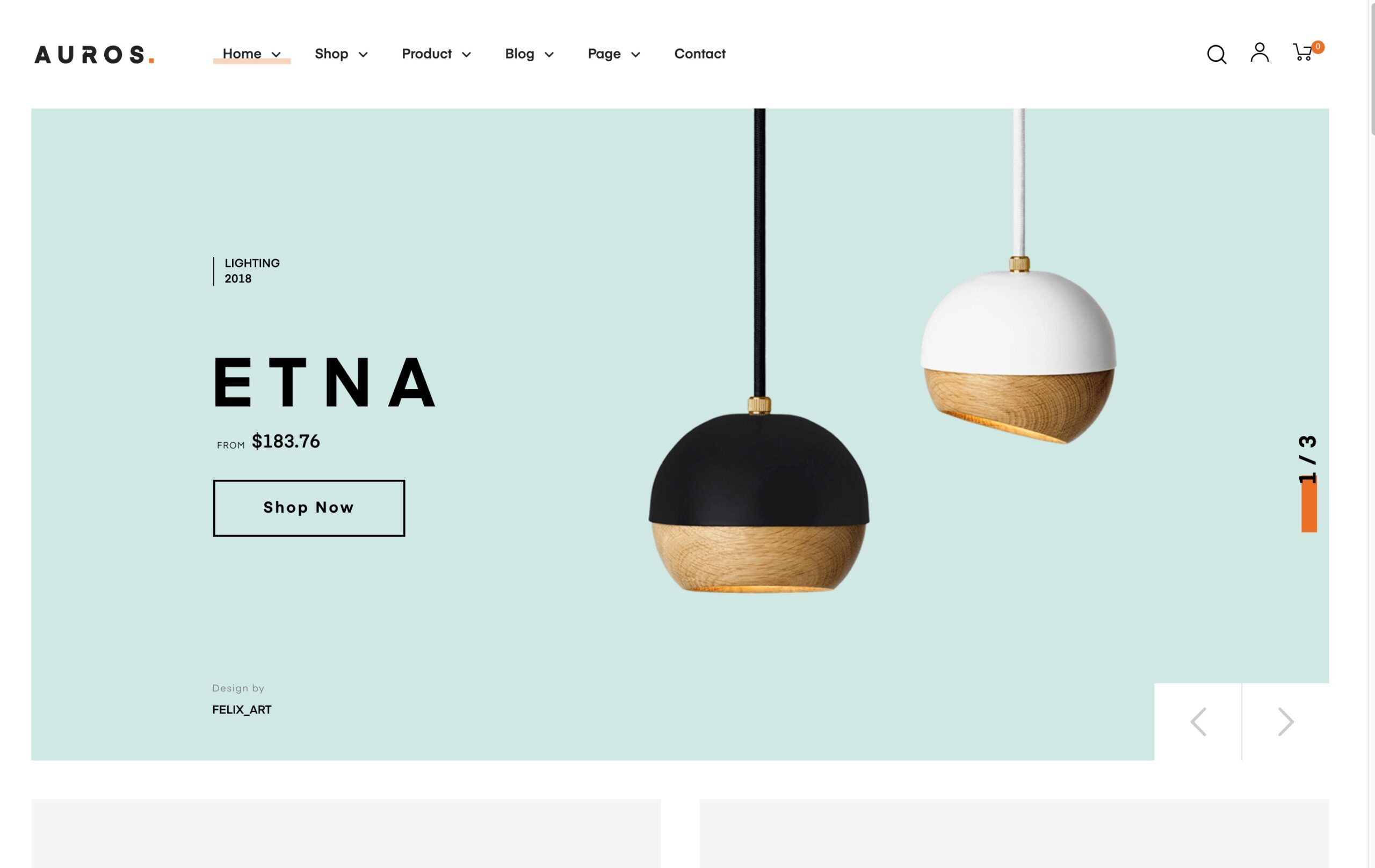 Auros furniture WooCommerce theme demo with pendant lamps