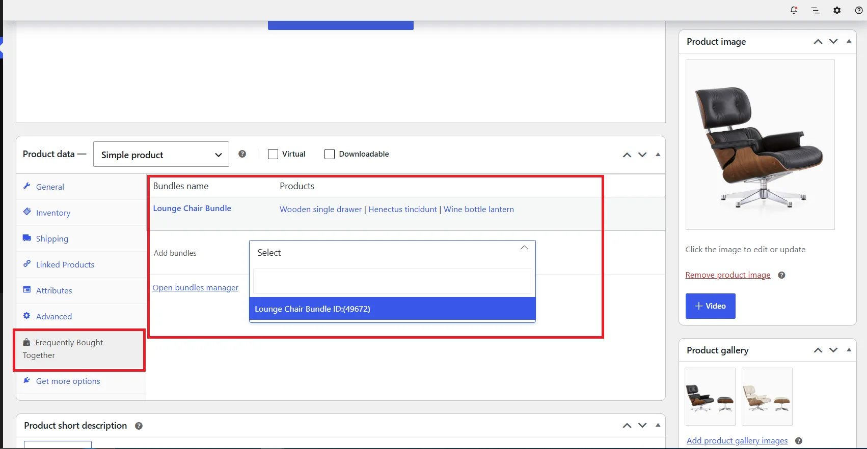 Frequently Bought Together tab in the WooCommerce product data panel