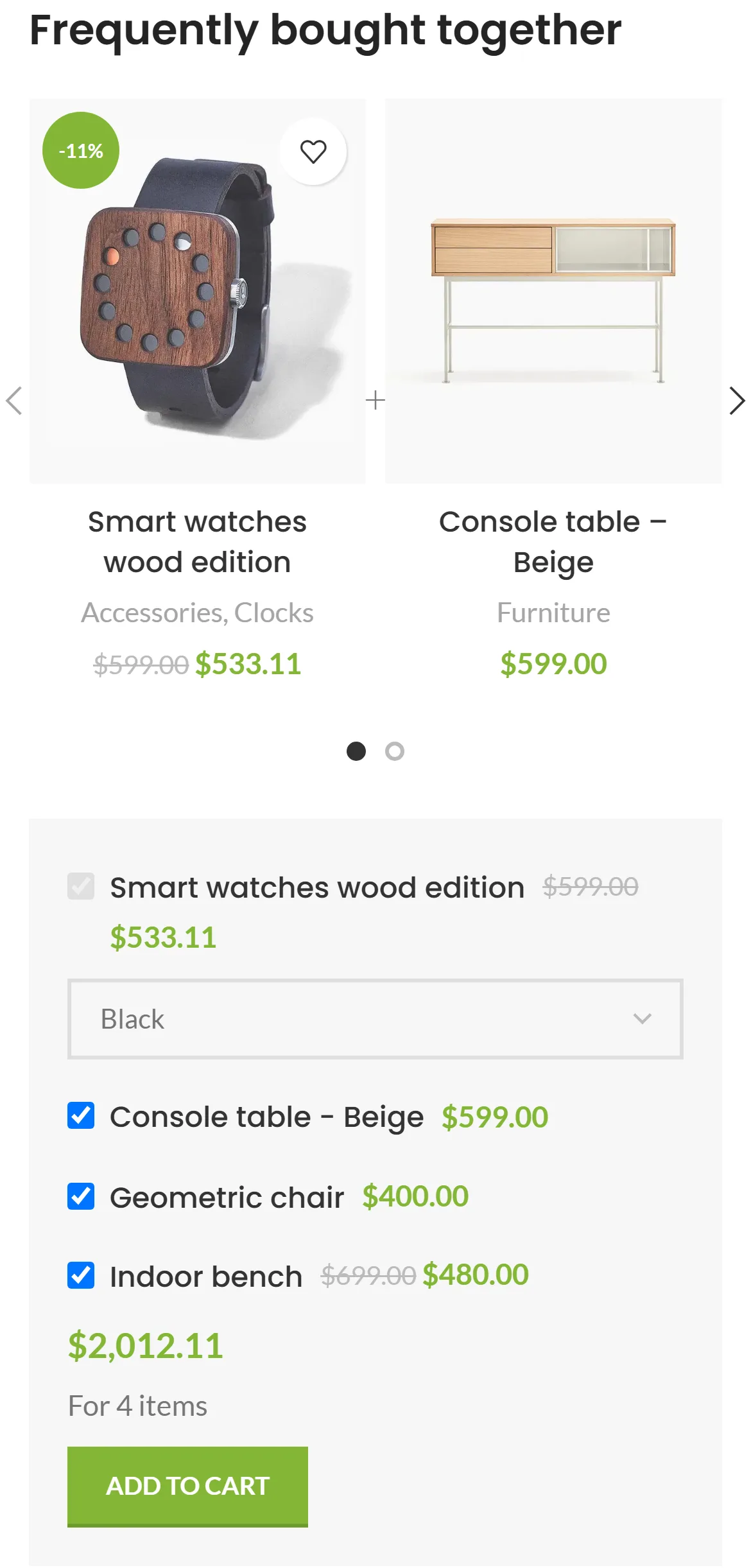 Frequently Bought Together form on a phone screen
