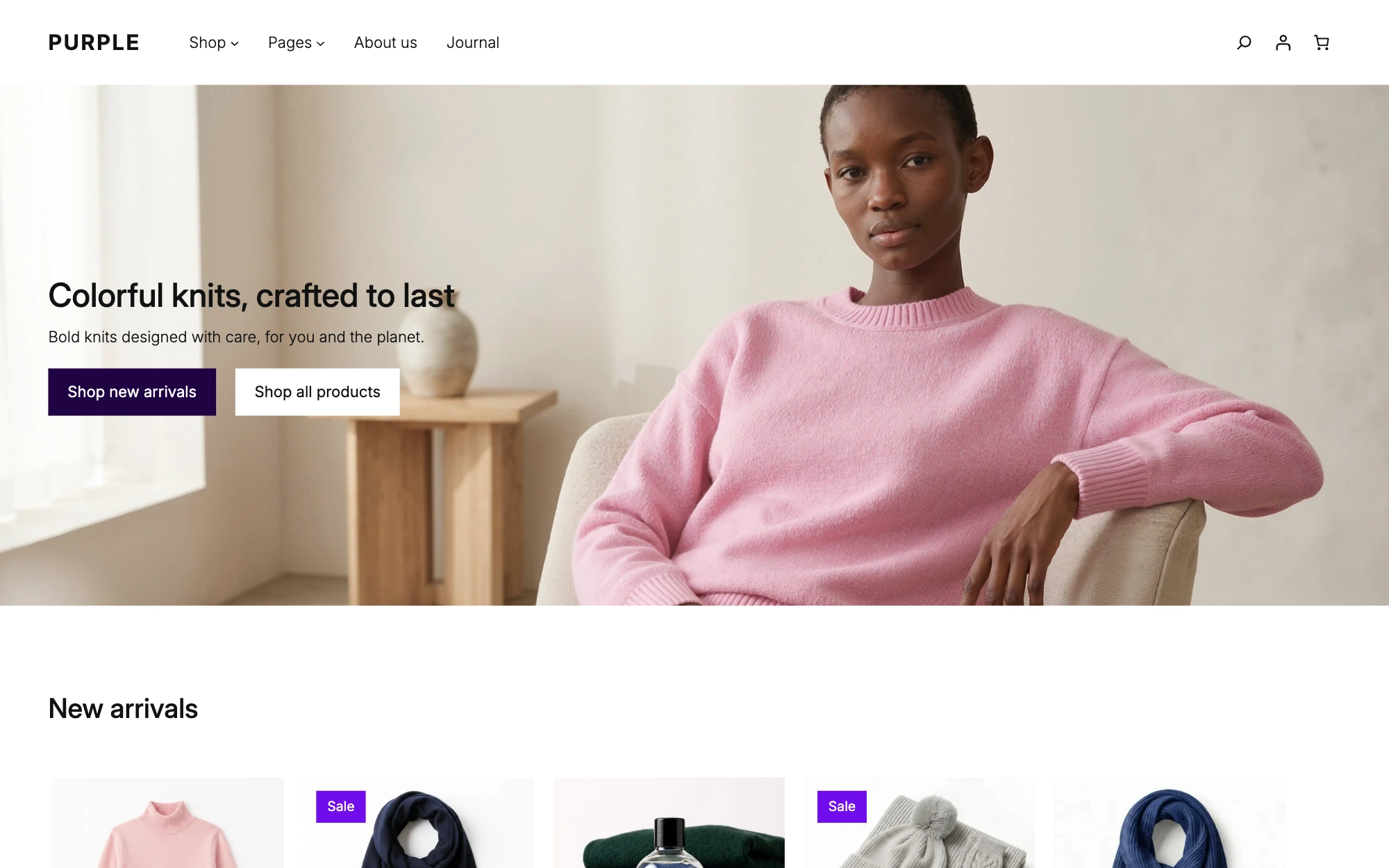 Purple WooCommerce block theme demo homepage