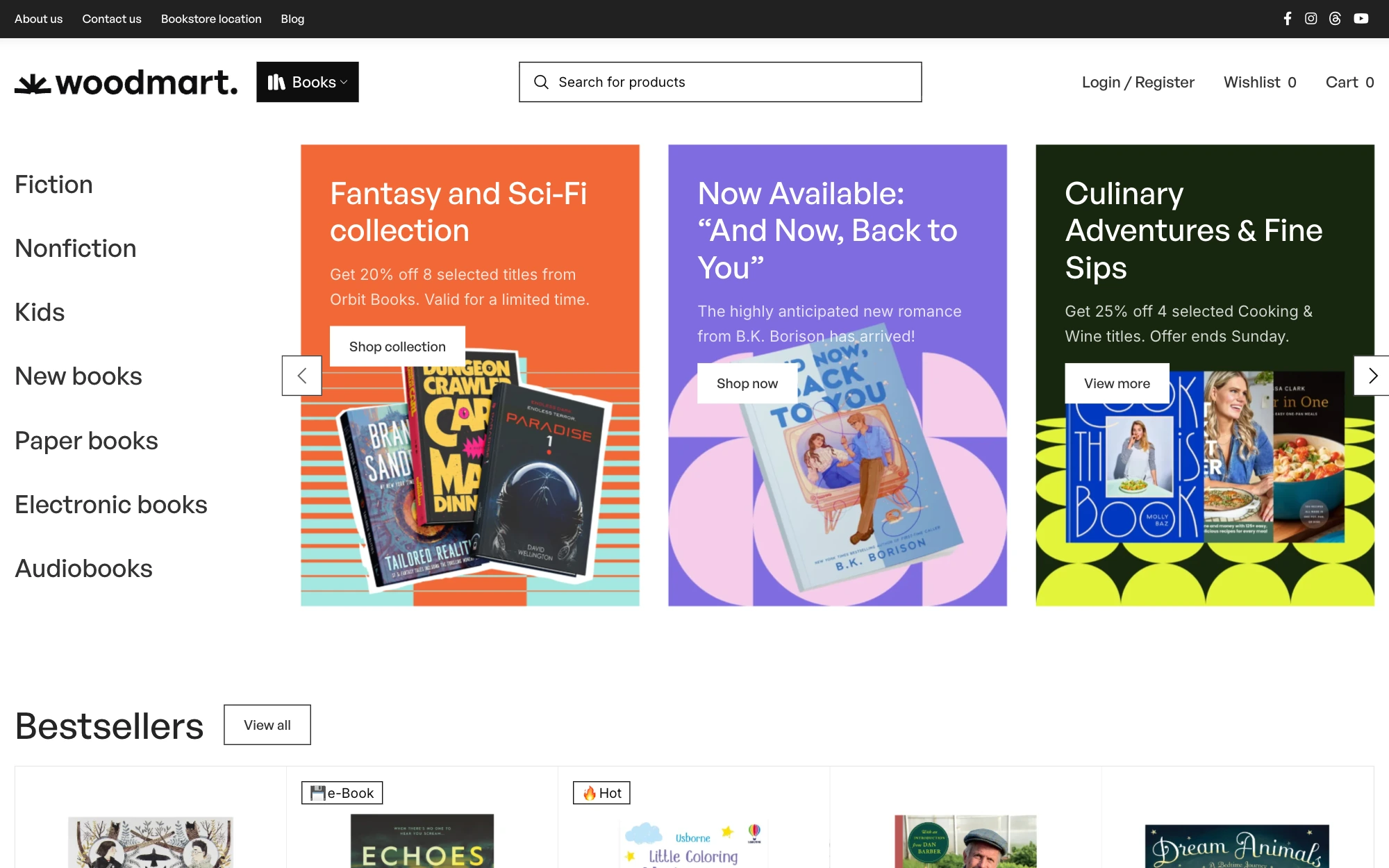 WoodMart Books 2 demo homepage