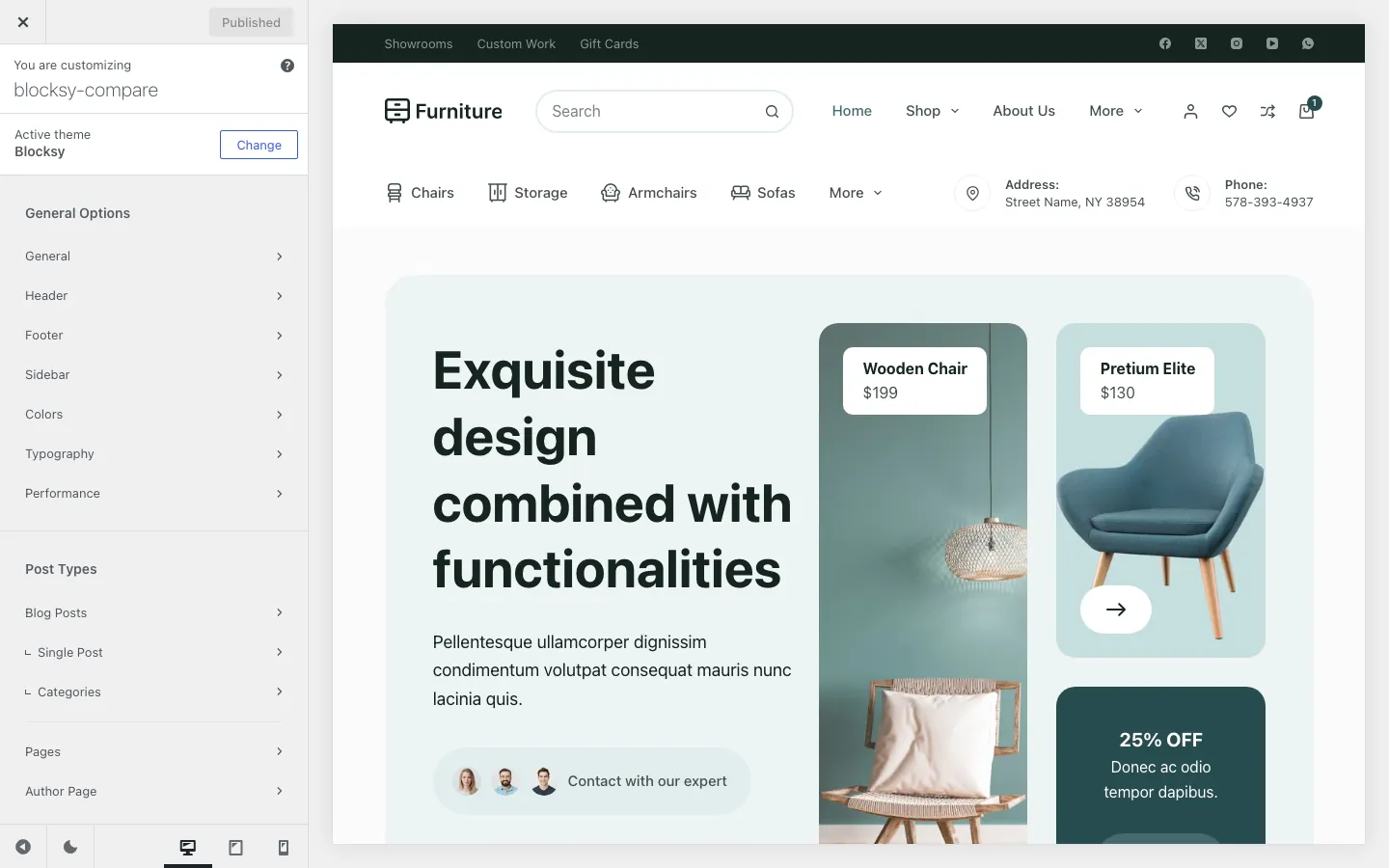 Blocksy WooCommerce options in the WordPress Customizer