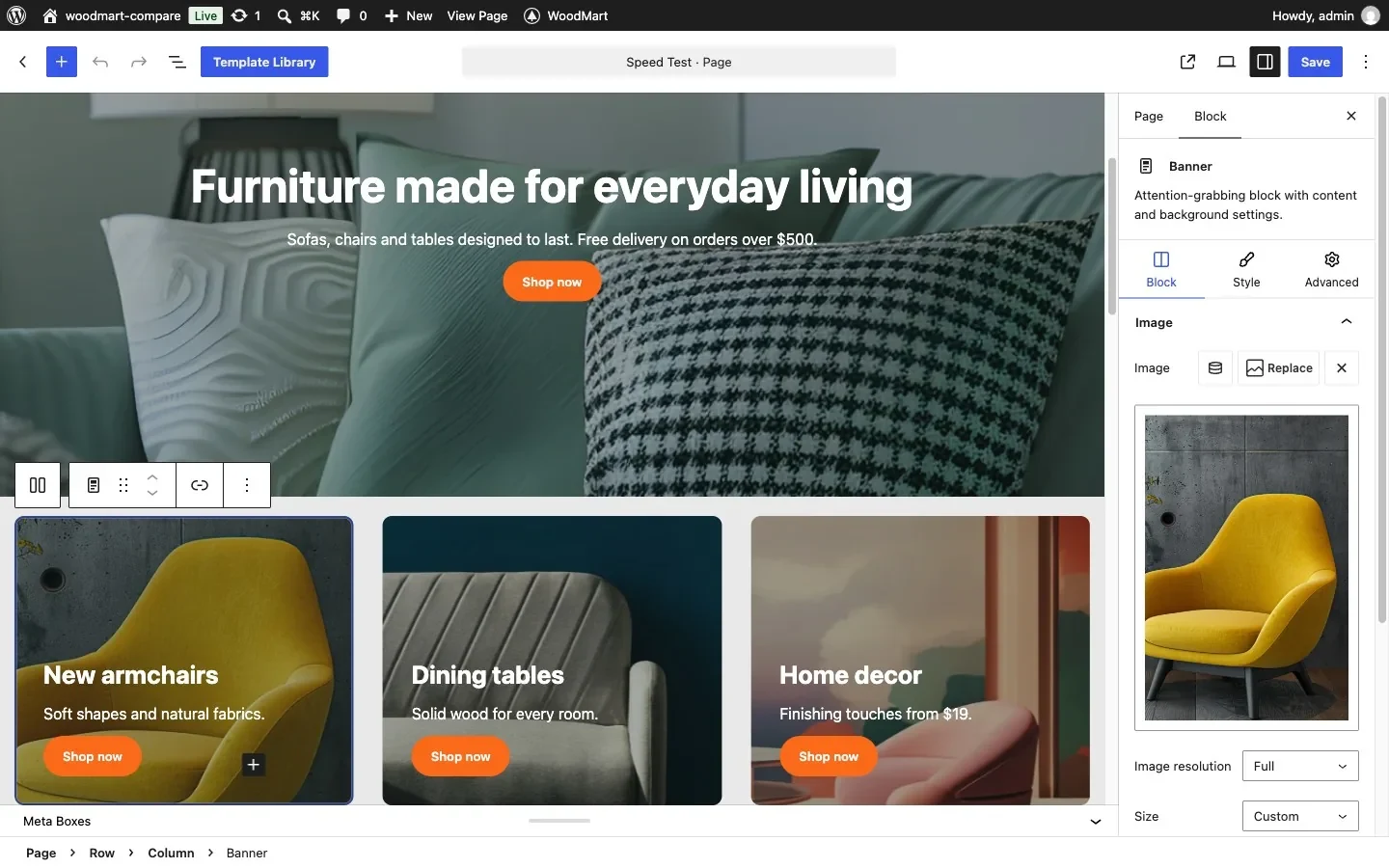 Test page built with WoodMart blocks in Gutenberg
