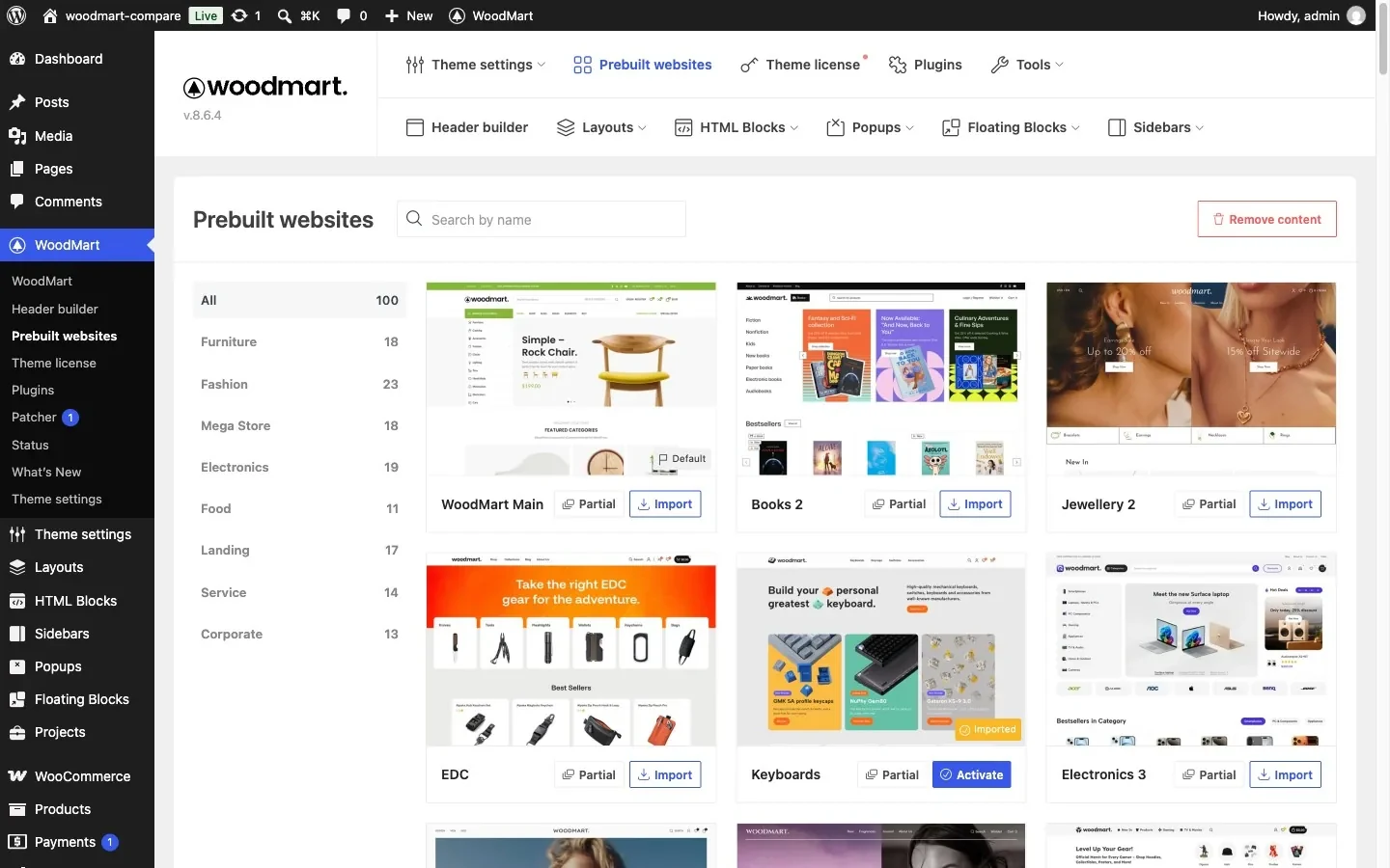 WoodMart Prebuilt Websites with Partial and full import